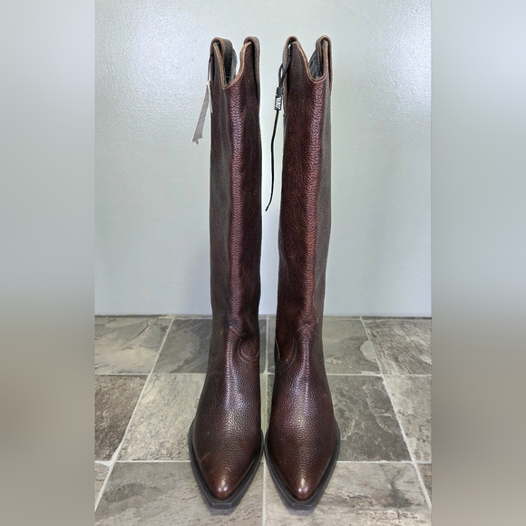 NEW ZARA TEXTURED LEATHER KNEE HIGH WESTERN BOOTS. - Picture 6 of 16